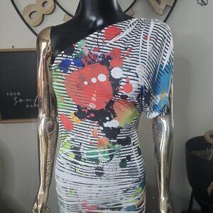 🍭 Multicolor One-Shoulder Fitted Dress | Party-Ready | Size Small